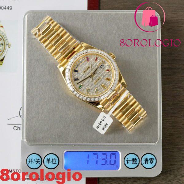 Rolex Day-Date 40 Quadrante Arcobaleno Rivestito di Diamanti Oro Giallo 18K con Ghiera in Moissanite Taglio Baguette Migliore Replica 40mm Orologio - immagine 5