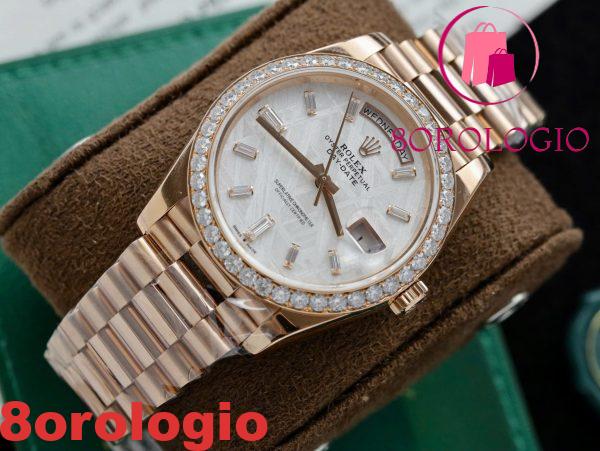 Replica migliore Rolex Day-Date 40 Meteorite Baguette Moissanite Quadrante in oro rosa 18 carati con lunetta in Moissanite GMF V3 40mm Orologio - immagine 5