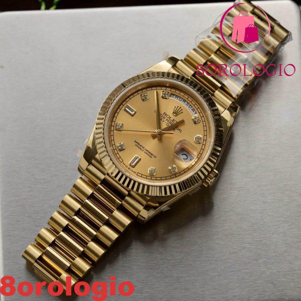 Replica Rolex Day-Date 40 Oro Giallo Quadrante Champagne con Diamanti V3 GMF 40mm Orologio - immagine 6