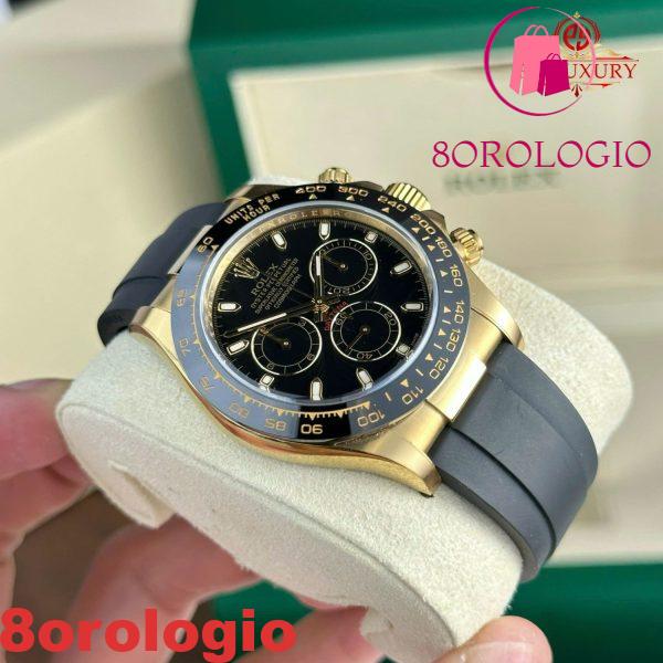 Rolex Cosmograph Daytona 116518LN Oro Giallo Quadrante Nero Cinturino Oysterflex Replica 1:1 Migliore Clean Factory 40mm Orologio - immagine 9
