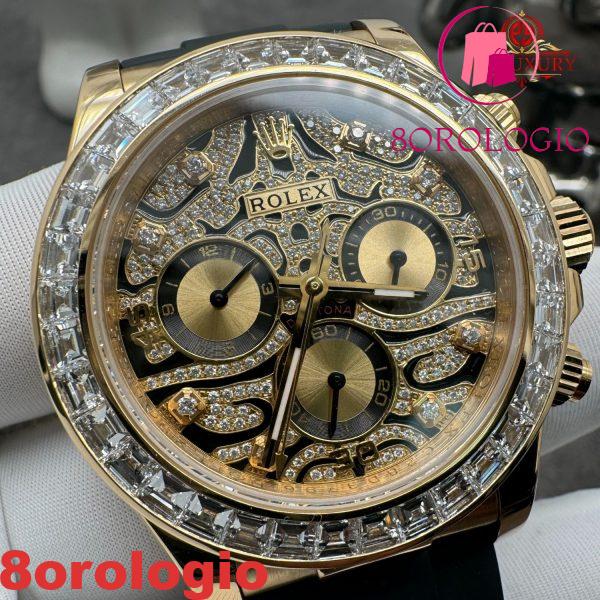 Rolex Cosmograph Daytona 116588TBR Eye Of The Tiger Replica Personalizzato Oro Massiccio 18K Cinturino Oysterflex 40mm Orologio - immagine 6