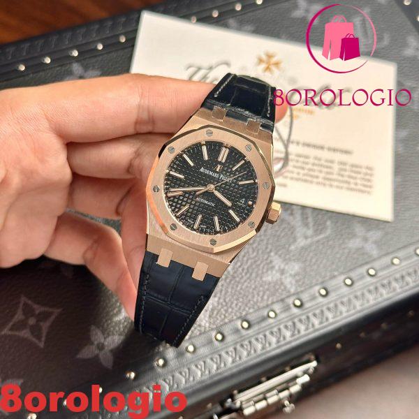 Audemars Piguet Royal Oak 15450OR Oro Rosa Quadrante Nero Cinturino in Pelle Replica IP 37mm Orologio - immagine 6