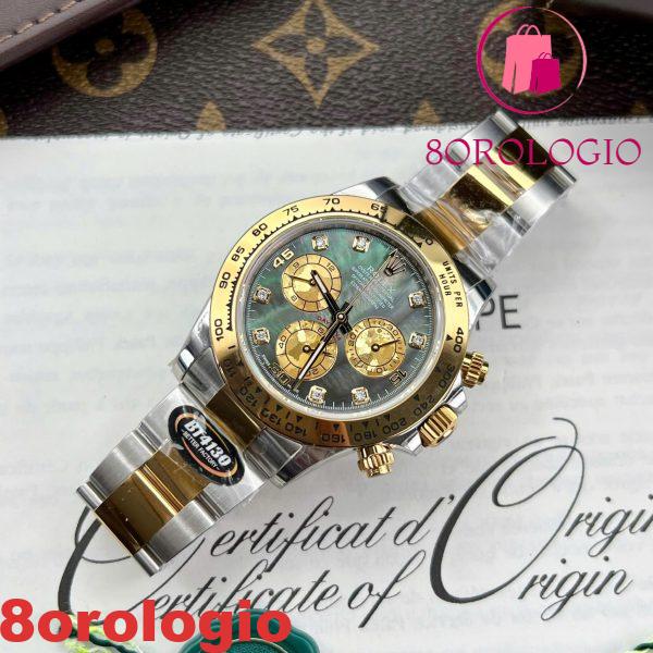 Rolex Daytona 116503 Due Toni Oro Giallo Quadrante Nero MOP Bracciale Oyster Replica 1:1 40mm Orologio - immagine 5