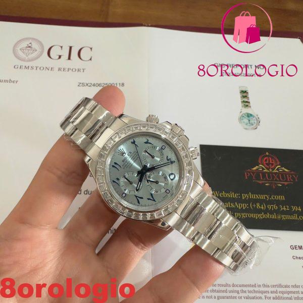 Rolex Daytona 116576TBR-0005 Platinum Quadrante Arabo Replica Diamanti a Baguette 40mm Orologio - immagine 11