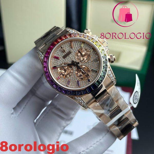 Rolex Daytona 116595RBOW Rainbow Quadrante Pave Diamanti Oro 18K Rivestito Moissanite Personalizzato Miglior Replica 40mm Orologio - immagine 4