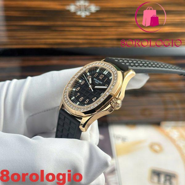 Patek Philippe Aquanaut 5068R Oro Rosa Quadrante Nero Ghiera Diamanti Quarzo Migliore Replica PPF 35.6mm Orologio - immagine 4