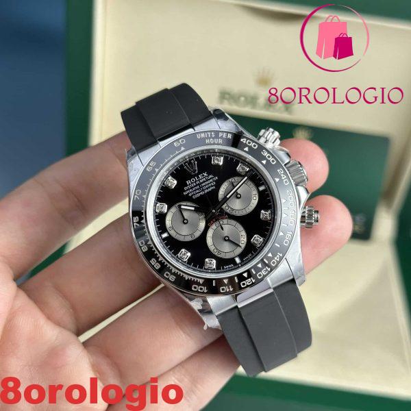 Rolex Daytona 126519LN-0004 Bright Black & Steel Quadrante con Diamanti Oysterflex 142g Replica Super Clone 40mm Orologio - immagine 8