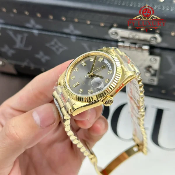 Rolex Day-Date 128238-0022 Oro Giallo Quadrante Grigio Scuro con Diamanti 158g Replica Migliore QF 36mm Orologio - immagine 7