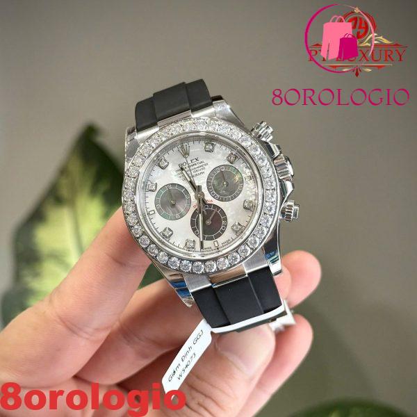 Rolex Daytona 126589RBR-0001 Custom Quadrante in Madreperla Bianca e Nera Ghiera in Moissanite Oysterflex Replica 1:1 Migliore 40mm Orologio - immagine 4