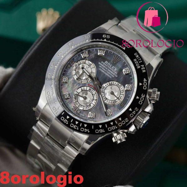 Rolex Daytona Quadrante Nero MOP Indici Personalizzati in Moissanite Bracciale Oyster Migliore Replica 40mm Orologio - immagine 6