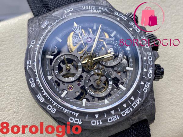 Rolex Daytona DiW Scheletro Quadrante Nero Cinturino in Fibra di Carbonio e Nylon Replica 1:1 Migliore 40mm Orologio - immagine 4