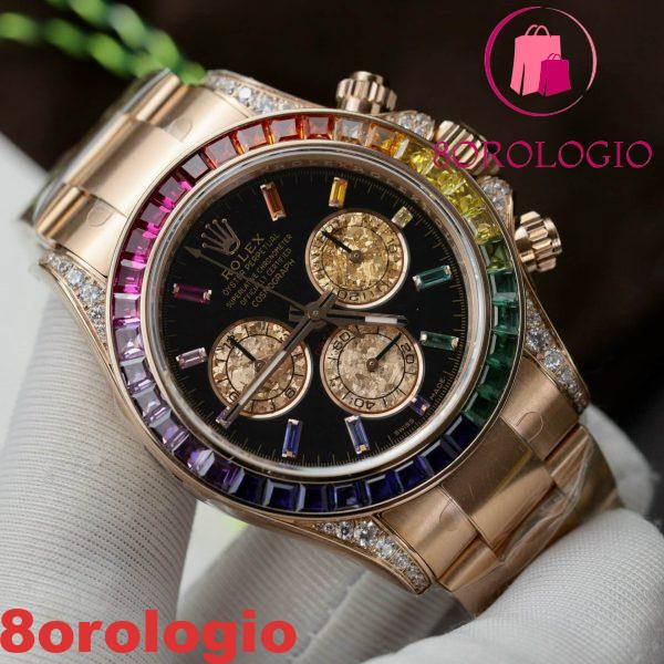 Rolex Daytona Rainbow 116595 Oro Rosa Calibro 4130 Super Replica 40mm Orologio - immagine 7