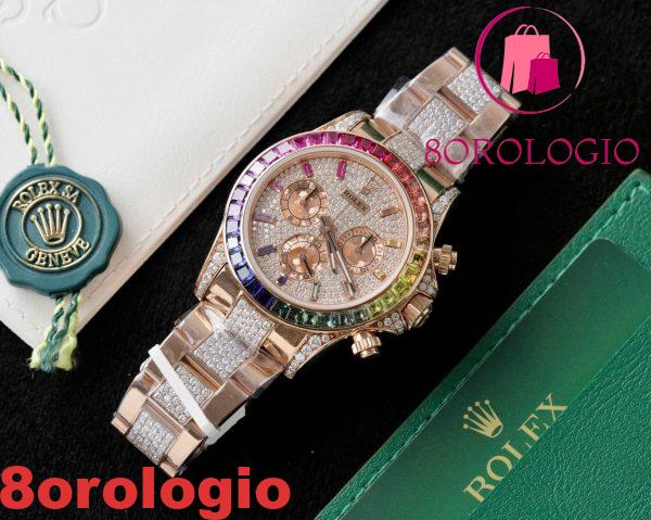 Rolex Daytona Rainbow 116595RBOW Full Diamond 18K Gold Placcato Custom Moissanite Miglior Replica 40mm Orologio - immagine 5