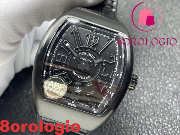 Franck Muller Vanguard V45 Black DLC Quadrante Nero Cinturino in Pelle 1:1 Replica Migliore Edizione ABF 45mm Orologio - immagine 4