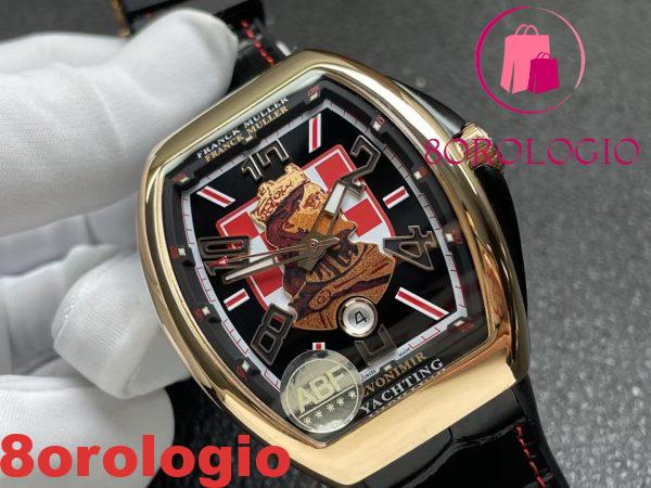 Replica Franck Muller Vanguard V45 Croatia ZVONIMIR Oro Rosa Quadrante Nero Cinturino in Pelle 1:1 Migliore Copia ABF 45mm Orologio - immagine 4