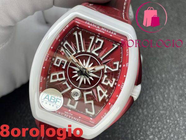 Franck Muller Vanguard V45 Ceramica Bianca Quadrante Borgogna Cinturino in Pelle Replica 1:1 Migliore ABF 45mm Orologio - immagine 4