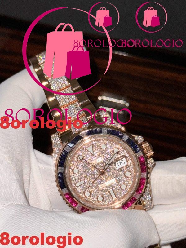 Rolex GMT-Master II 126755SARU-DIAO Replica 18K Oro Personalizzato Moissanite Rubino & Zaffiro Lunetta 40mm Orologio - immagine 4