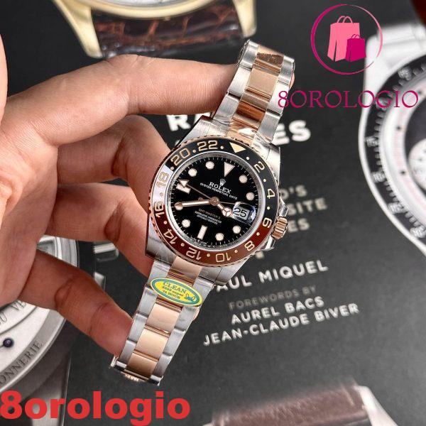Rolex GMT-Master II Root Beer Two Tone Quadrante Nero Replica Super Clone Clean Factory 40mm Orologio - immagine 8