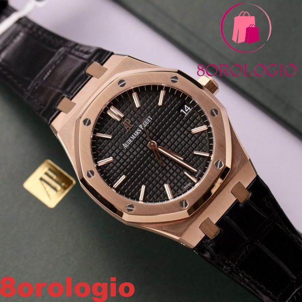 Audemars Piguet Royal Oak 15500OR replica in oro 18K con quadrante nero in pelle 41mm Orologio - immagine 6