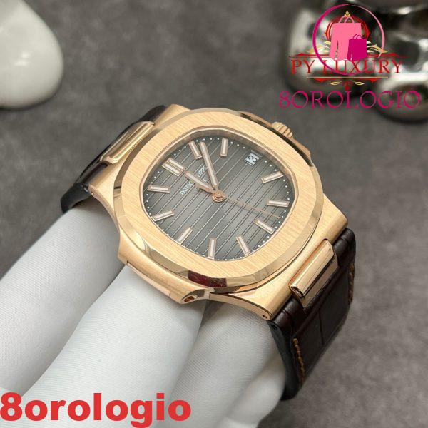 Patek Philippe Nautilus 5711R-001 Quadrante Grigio Replica 1:1 in Oro Rosa Puro 18K Cinturino in Pelle di Coccodrillo 40mm Orologio - immagine 4