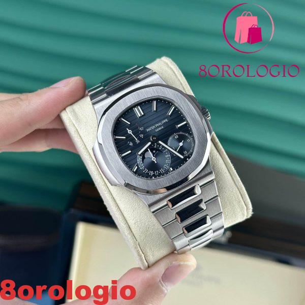 Patek Philippe Nautilus 5712/1A-001 Replica Quadrante Blu Modificato Fasi Lunari Lancette Incisioni Movimento Super Clone 40mm Orologio - immagine 4