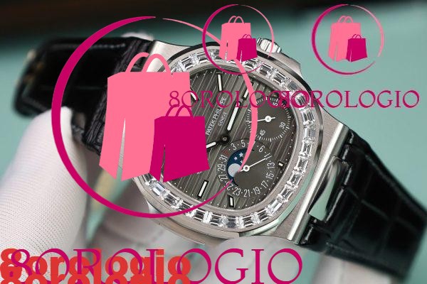 Patek Philippe Nautilus 5712G Quadrante Grigio Baguette Pietre Lunetta Funzioni Complete PPF Miglior Replica 40mm Orologio - immagine 4
