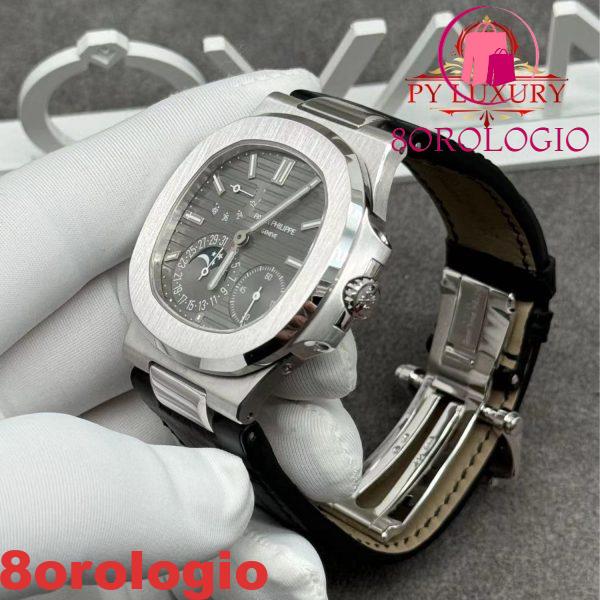 Patek Philippe Nautilus 5712G-001 Quadrante Grigio Replica 1:1 in Oro Bianco 18K Cinturino in Pelle di Coccodrillo 40mm Orologio - immagine 6