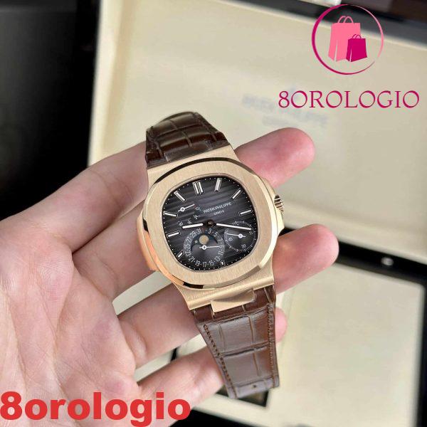 Patek Philippe Nautilus 5712R Oro Rosa Quadrante Grigio Pelle Miglior Replica PPF V2 40mm Orologio - immagine 6