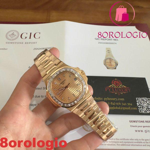 Patek Philippe Nautilus 5723/1R-001 Quadrante Oro Rosa 18K Oro Massiccio Replica Diamanti Baguette 40mm Orologio - immagine 4