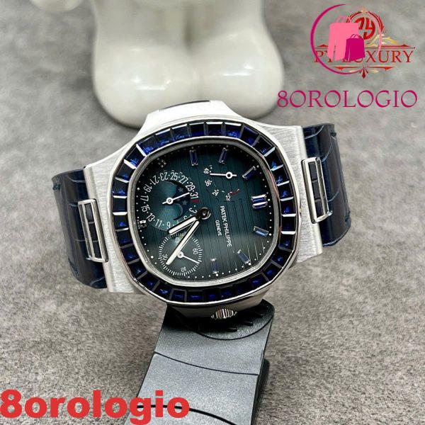 Patek Philippe Nautilus 5724G Quadrante Blu replica In Oro Bianco 18K Zaffiri Blu Cinturino in Pelle di Coccodrillo 40mm Orologio - immagine 4