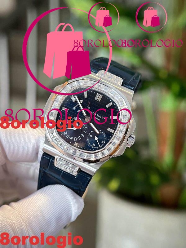 Patek Philippe Nautilus 5724G-001 Quadrante Blu Custom Moissanite replica Hong Kong 40mm Orologio - immagine 4
