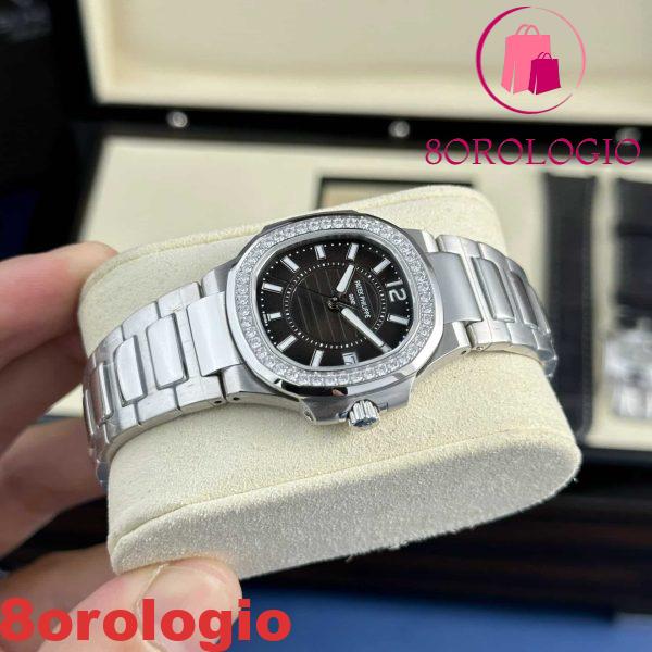Patek Philippe Nautilus 7010 Quadrante Marrone Lunetta con Diamanti Donna Svizzero Quarzo Migliore Replica 32mm Orologio - immagine 5