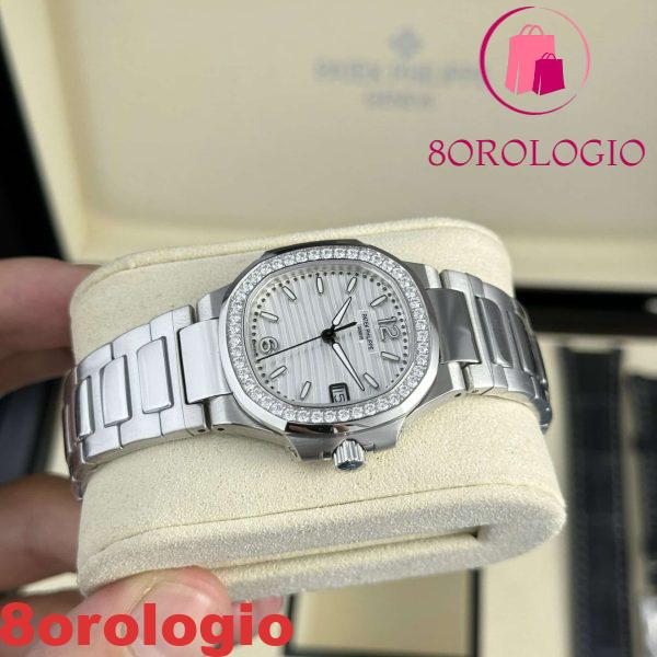 Patek Philippe Nautilus 7010/1G-011 Quadrante Bianco Ghiera con Diamanti Quartz Svizzero Migliore Replica 32mm Orologio - immagine 4