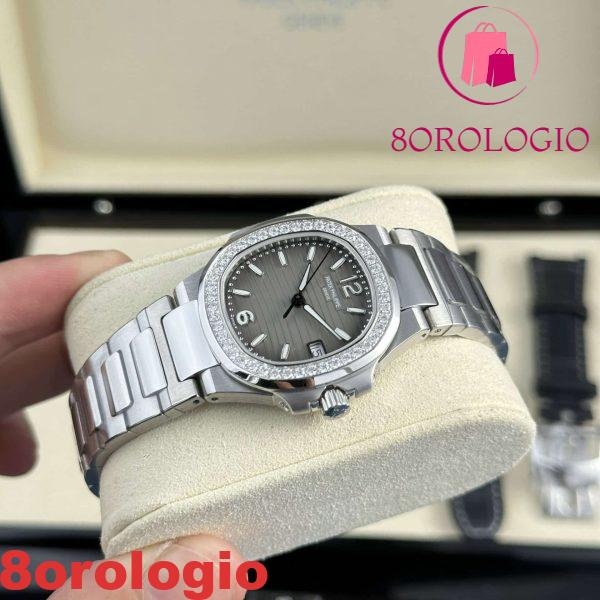 Patek Philippe Nautilus 7010/1G-012 Quadrante Grigio Fumo Ghiera con Diamanti Swiss Quartz Migliore Replica 32mm Orologio - immagine 4