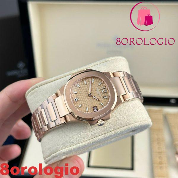 Orologio da donna Patek Philippe Nautilus 7010/1R Quadrante dorato Oro rosa Quarzo Replica migliore 32mm Orologio - immagine 4