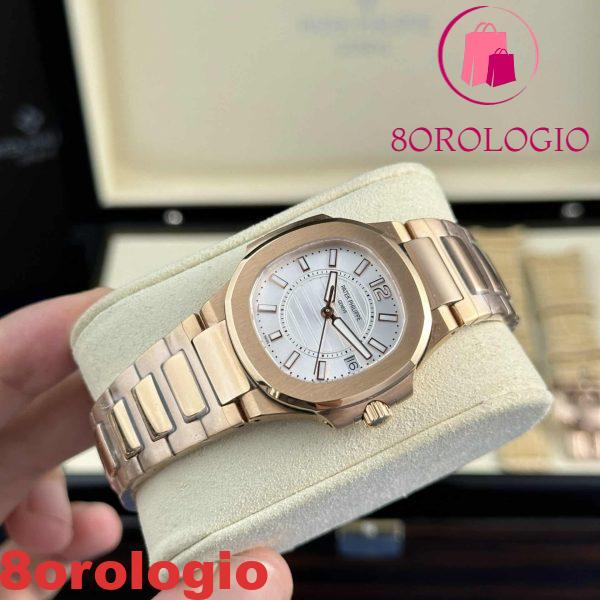 Replica di Patek Philippe Nautilus 7010/1R Oro Rosa Quadrante Bianco Orologio da Donna al Quarzo 32mm Orologio - immagine 4