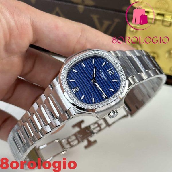 Patek Philippe Nautilus 7118/1200A-001 Quadrante Blu Ghiera di Diamanti Miglior Replica 35.2mm Orologio - immagine 4