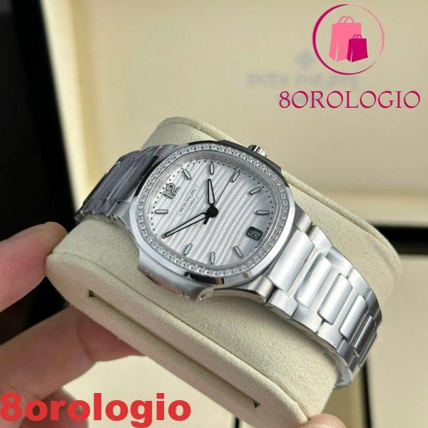 Patek Philippe Nautilus 7118/1200A-010 Acciaio Quadrante Bianco Replica Migliore Cornice con Pietre 3KF 35,2mm Orologio - immagine 4