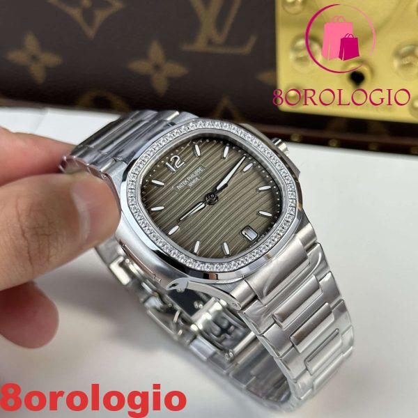 Patek Philippe Nautilus 7118/1200A-011 Replica Quadrante Grigio Lunetta con Diamanti Super Clone 35.2mm Orologio - immagine 4