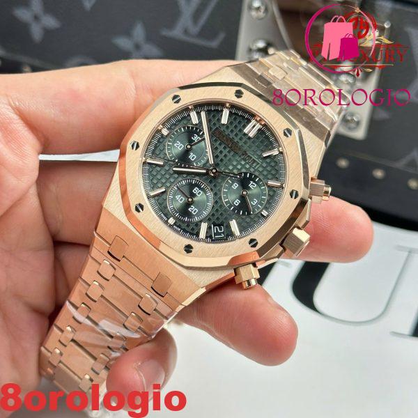 Audemars Piguet Royal Oak 26240OR Chronograph Oro Rosa Quadrante Verde 1:1 Miglior Replica APSF 41mm Orologio - immagine 8