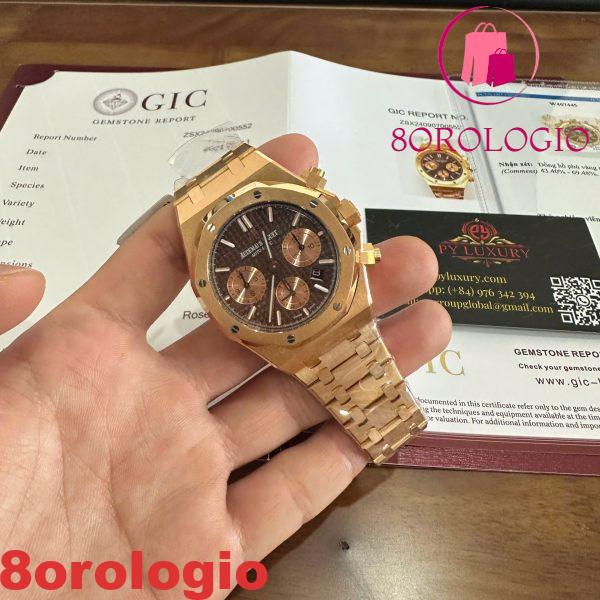 Audemars Piguet Royal Oak 26331OR Replica Cronografo Quadrante Marrone Placcato Oro 18K 41mm Orologio - immagine 7