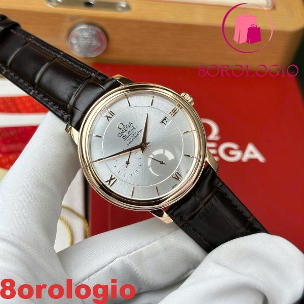 Omega De Ville Prestige Power Reserve replica oro rosa quadrante argento cinturino in pelle 39.5mm Orologio - immagine 8