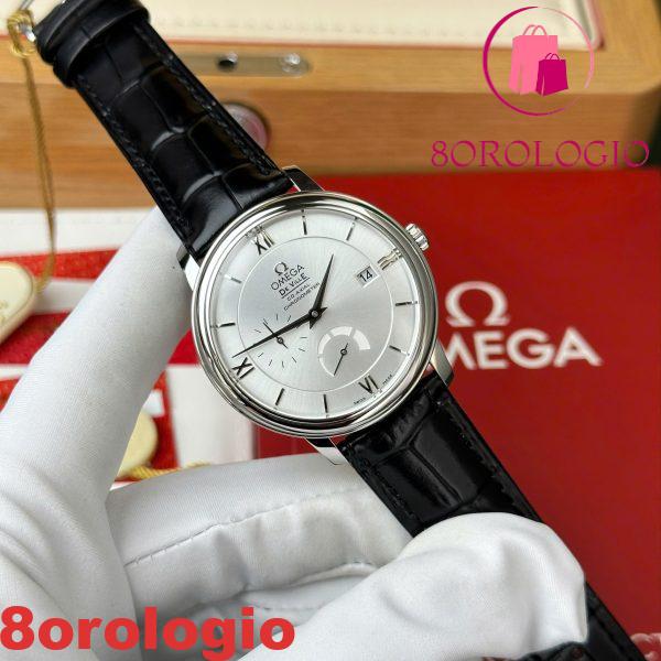 Omega De Ville Prestige Power Reserve quadrante argento cinturino in pelle nera replica migliore 39,5 mm Orologio - immagine 8