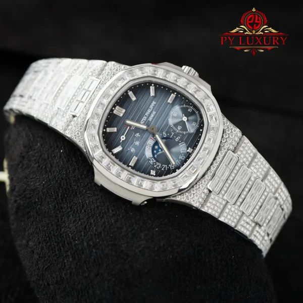 Patek Philippe Nautilus 5712/1A Blue Dial Replica Custom Baguette Moissanite 1:1 Miglior Replica PPF 40mm Orologio - immagine 4