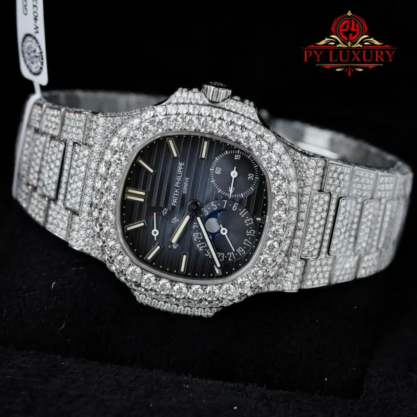 Replica Patek Philippe Nautilus 5712/1A Quadrante Blu Iced Out Moissanite 1:1 PPF 40mm Orologio - immagine 4