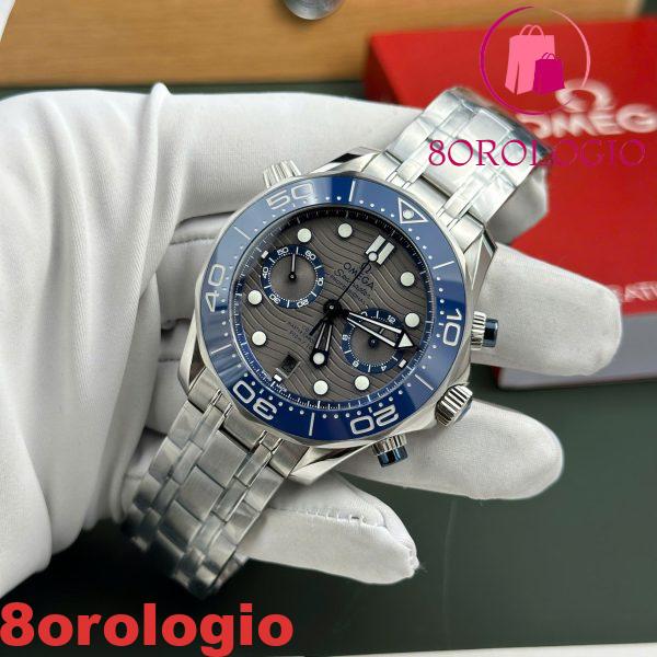 Omega Seamaster Diver 300M Cronografo Quadrante Grigio Lunetta in Ceramica Blu Replica Migliore N1 Factory 44mm Orologio - immagine 6
