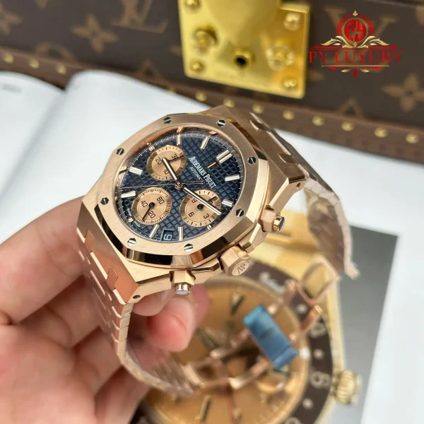 Audemars Piguet Royal Oak Chronograph 26239OR Oro Rosa Quadrante Blu 1:1 Super Replica APSF 41mm Orologio - immagine 8