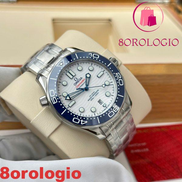 Omega Seamaster Diver 300M Tokyo 2020 Quadrante Bianco Replica con Ghiera in Ceramica Blu Clone 42mm Orologio - immagine 5