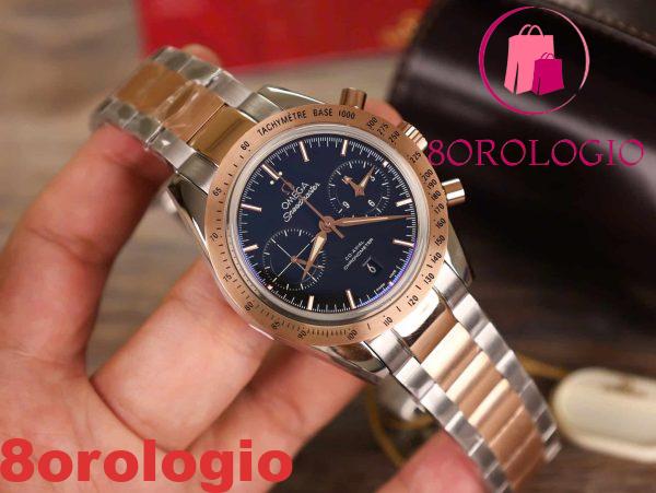 Omega Speedmaster 1957 Chronograph Due Toni Oro Rosa Quadrante Nero Replica 41,5mm Orologio - immagine 5