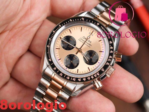 Omega Speedmaster Moonwatch Chronograph Bi-Tono Oro Rosa Quadrante Rosa Replica Svizzera 42mm Orologio - immagine 5